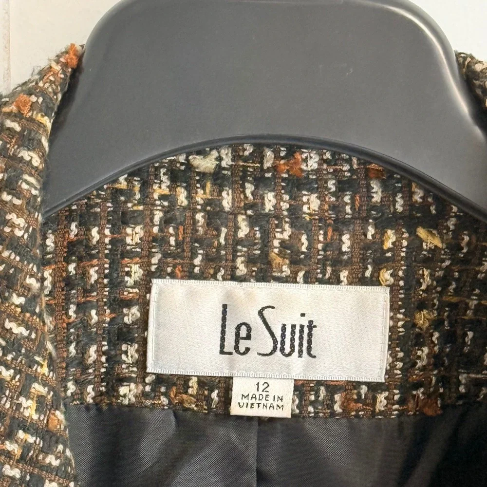 Le Suit Womens Brown Multi Tweed Skirt Suit Set Blazer Pencil Skirt Size 12